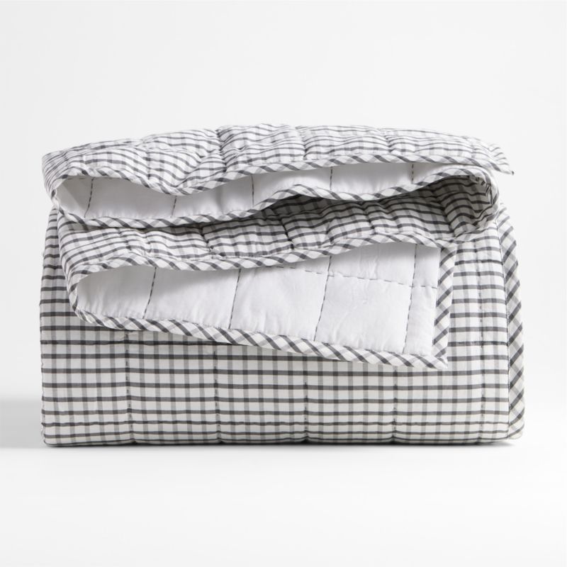 Kids Grey Windowpane Plaid Cotton Twin Quilt