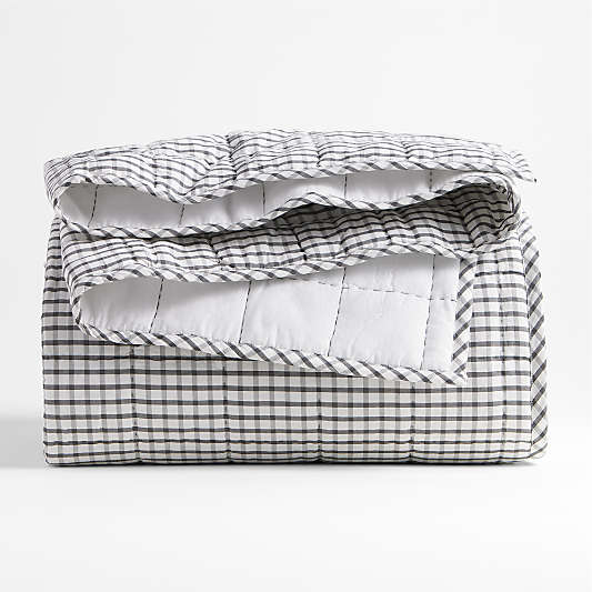 Kids Grey Windowpane Plaid Cotton Quilt Bedding Set