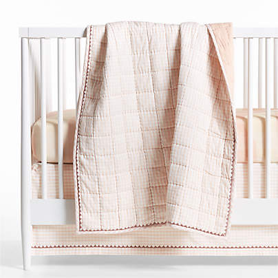 Pink Windowpane Plaid Organic Cotton Baby Crib Quilt