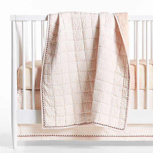 Pink Windowpane Plaid Organic Cotton Baby Crib Quilt