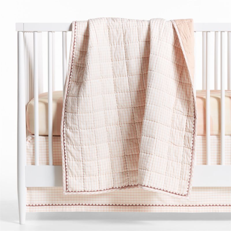 Pink Windowpane Plaid Organic Cotton Baby Crib Skirt