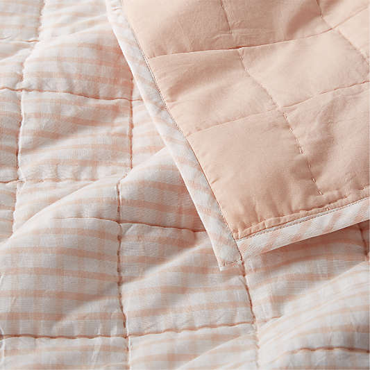 Kids Pink Windowpane Plaid Cotton Twin Quilt