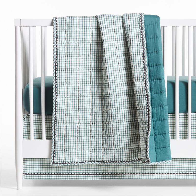 Teal Windowpane Plaid Organic Cotton Baby Crib Quilt - image 0 of 7