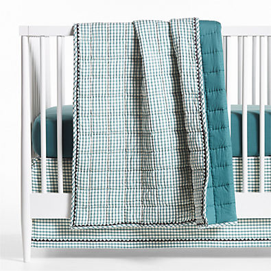 View Teal Windowpane Plaid Organic Cotton Baby Crib Quilt details
