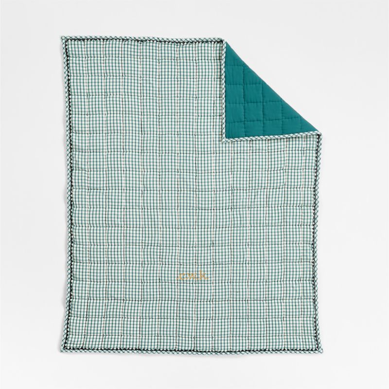 Teal Windowpane Plaid Organic Cotton Baby Crib Quilt - image 2 of 7