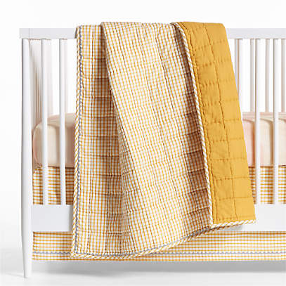 Yellow Windowpane Plaid Organic Cotton Baby Crib Bedding Set