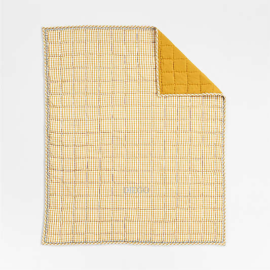 Yellow Windowpane Plaid Organic Cotton Baby Crib Quilt