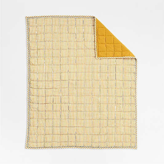 Yellow Windowpane Plaid Organic Cotton Baby Crib Quilt