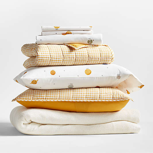 Kids Yellow Windowpane Plaid Cotton Quilt