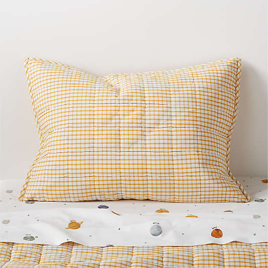 Kids Yellow Windowpane Plaid Cotton Pillow Sham