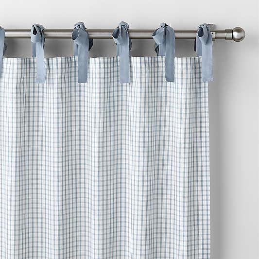 Blue Organic Cotton Windowpane Plaid Curtain Panel