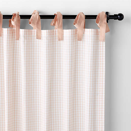 63" Pink Organic Cotton Windowpane Plaid Curtain Panel