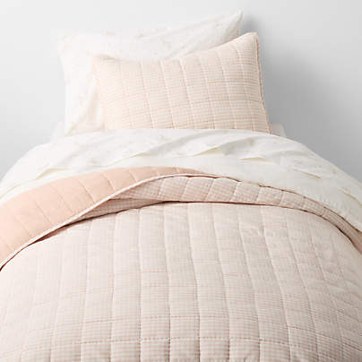 Pink Windowpane Plaid Kids Twin Quilt
