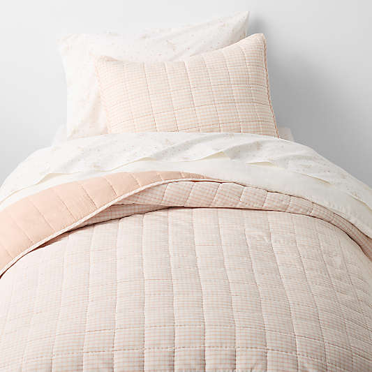 Pink Windowpane Plaid Kids Twin Quilt
