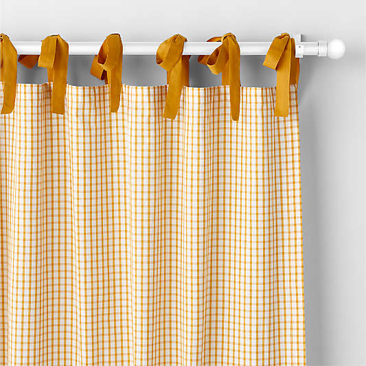 Yellow 100% Organic Cotton Windowpane Plaid Curtain Panel 44"x63"