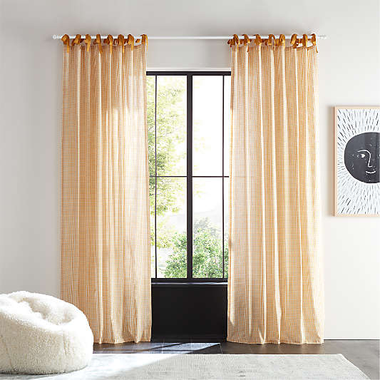 84" Yellow Organic Cotton Windowpane Plaid Curtain Panel