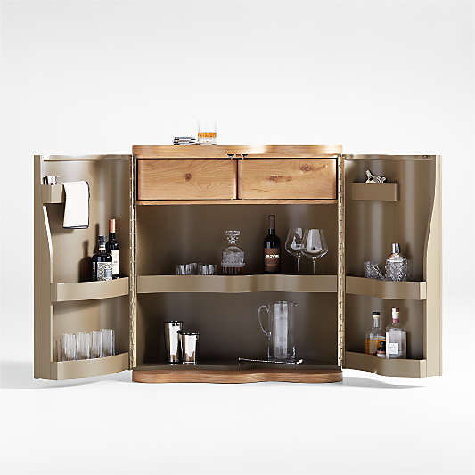 Winslow Natural Oak Wood Bar Cabinet by Jake Arnold