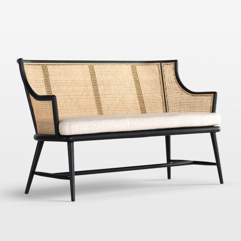 Winston Cane & Oak Wood Upholstered Bench with Back | Crate & Barrel