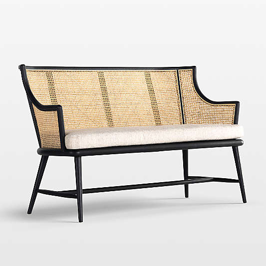 Winston Cane & Oak Wood Upholstered Bench with Back