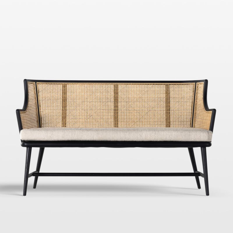 Winston Cane & Oak Wood Upholstered Bench with Back | Crate & Barrel