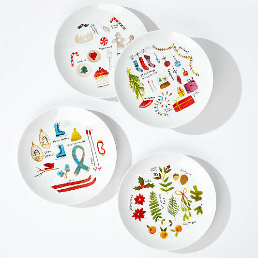 Winter Collage Plates, Set of 4