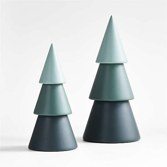 Green Holiday Winter Fir Wood Tree Sculptures