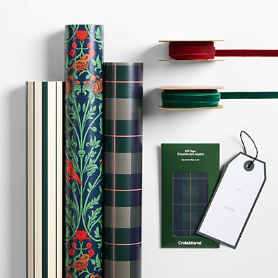 Winter Florals & Green Plaid Holiday Gift Wrap Kit