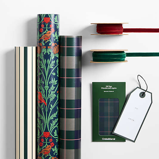 Winter Florals & Green Plaid Holiday Gift Wrap Kit