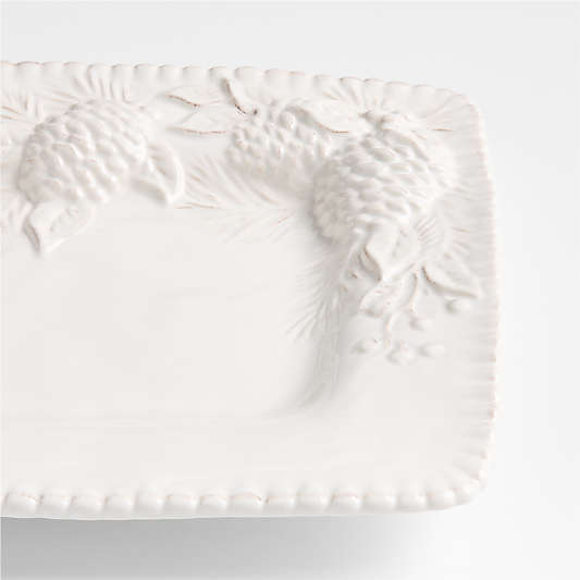 White Embossed Pinecone Stoneware Platter