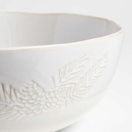 Winter Pinecone 11" White Stoneware Serving Bowl