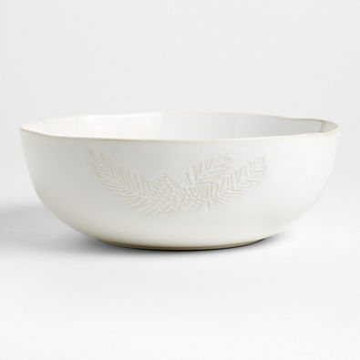 View Winter Pinecone 11" White Stoneware Serving Bowl details