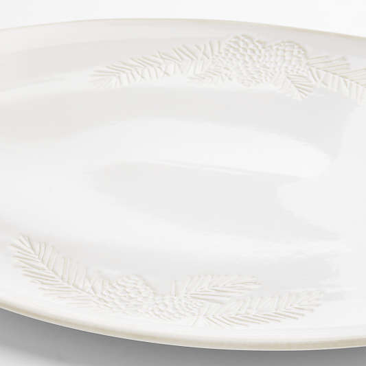 Winter Pinecone Oval White Stoneware Platter