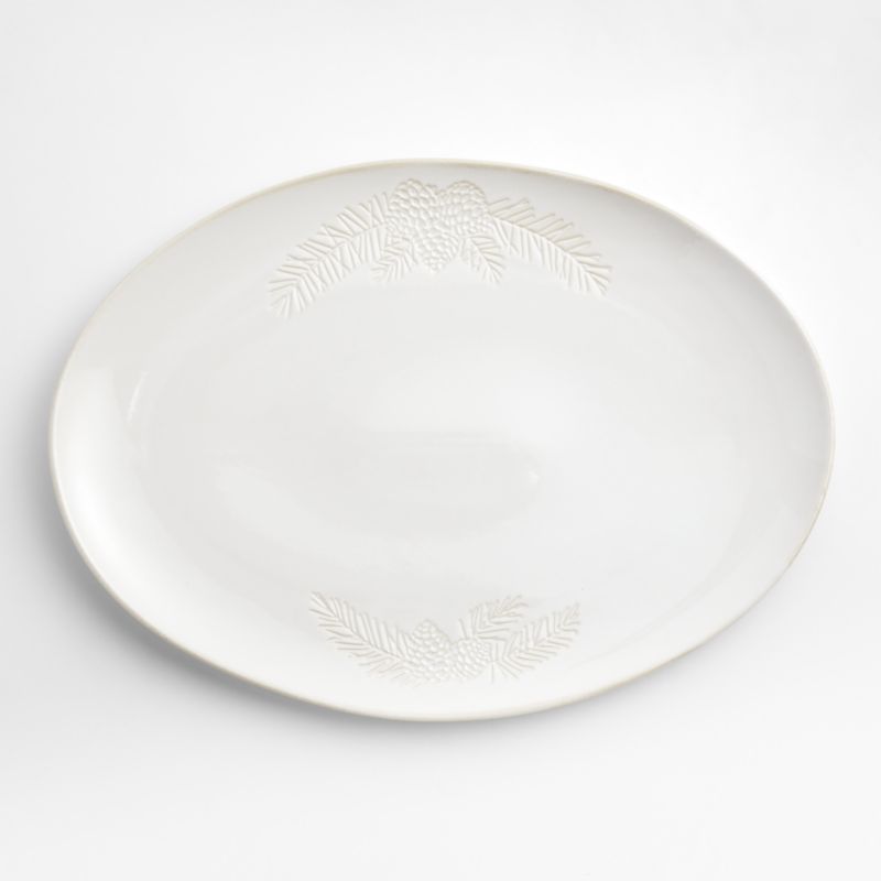 Winter Pinecone Oval White Stoneware Platter - image 0 of 2