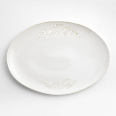 View Winter Pinecone Oval White Stoneware Platter details