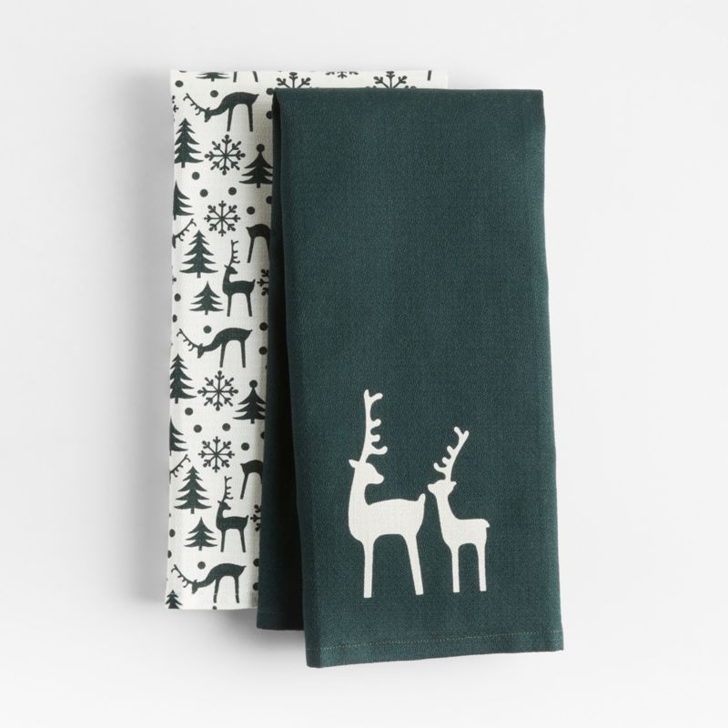 Winter Reindeer Dish Towels, Set of 2 + Reviews Crate & Barrel