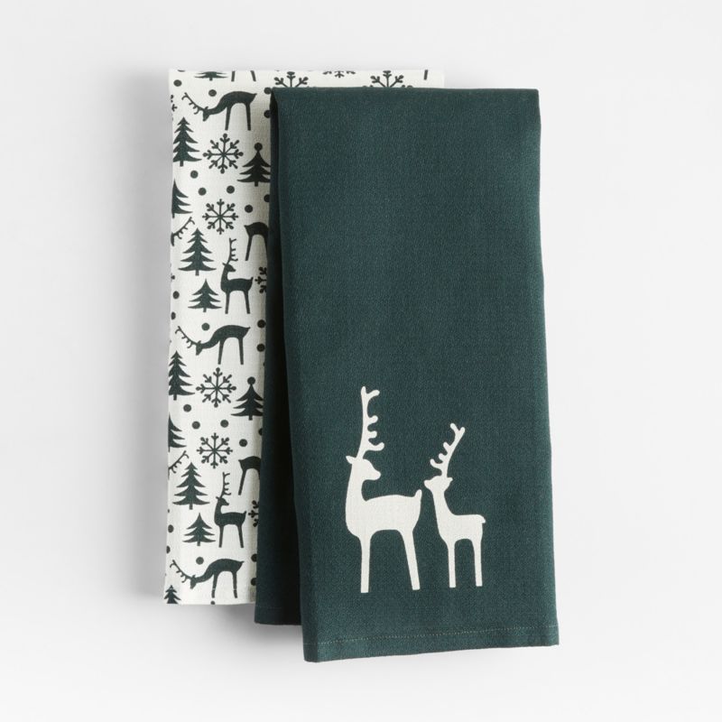 Winter Reindeer Dish Towels Set Of 2 Reviews Crate Barrel   WinterReindeerDishTowelsSSF22