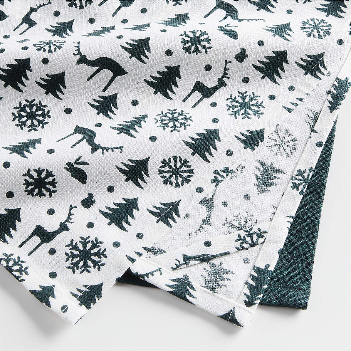 Winter Reindeer Green Organic Cotton Dish Towels, Set of 2 +