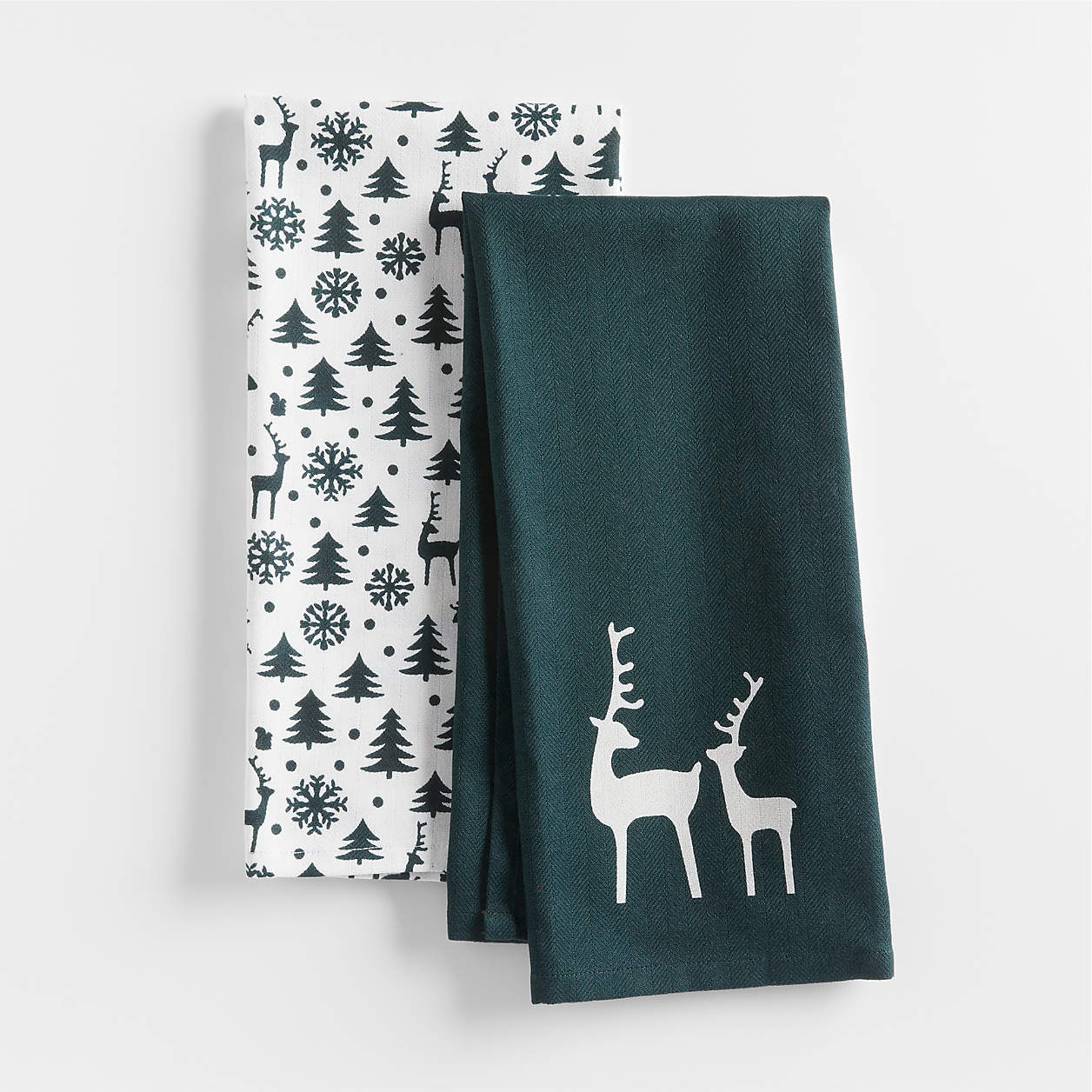 Winter Reindeer Green Organic Cotton Dish Towels Set Of 2 Reviews   Winter Reindeer Green Organic Cotton Dish Towels Set Of 2 