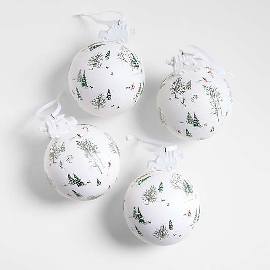 Winter Scene Christmas Ornaments, Set of 4