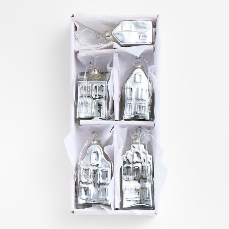 Mercury Glass Winter Village Christmas Ornaments, Set of 5 - image 1 of 2