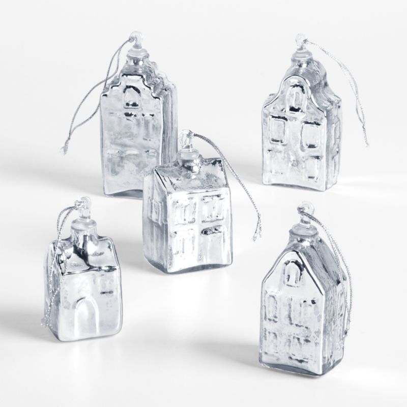 Mercury Glass Winter Village Christmas Ornaments, Set of 5 - image 0 of 2