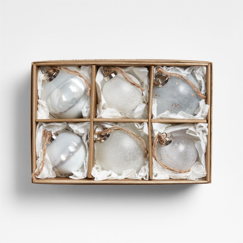 Winter White Glass Christmas Tree Ornaments, Set of 6 - image 1 of 2