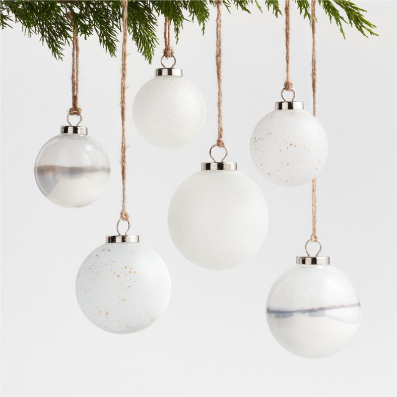 Winter White Glass Christmas Tree Ornaments, Set of 6 - image 0 of 2