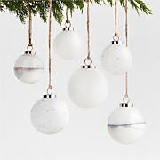 Winter White Glass Christmas Tree Ornaments , Set of 6