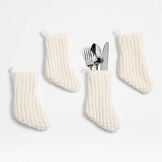 Winter White Knit Flatware Stockings, Set of 4