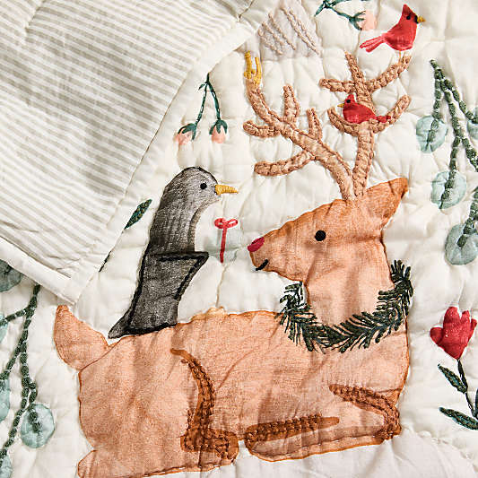 Winter Wonderland Embroidered Organic Cotton Baby Crib Quilt