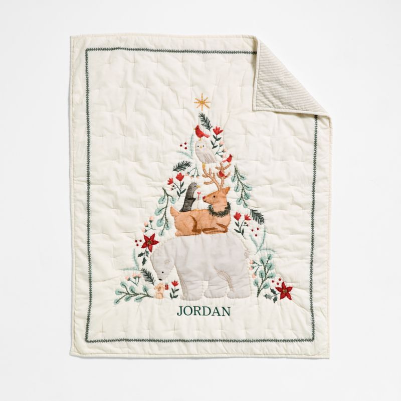 Winter Wonderland Embroidered Organic Cotton Baby Crib Quilt - image 3 of 8