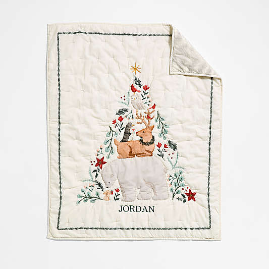 Winter Wonderland Embroidered Organic Cotton Baby Crib Quilt