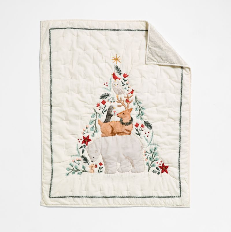 Winter Wonderland Embroidered Organic Cotton Baby Crib Quilt - image 5 of 8