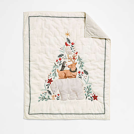 Winter Wonderland Embroidered Organic Cotton Baby Crib Quilt